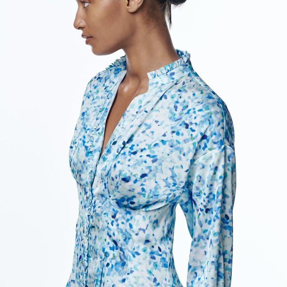 BNWT ZARA WOMAN PRINTED SHIRT DRESS BLUE MULTICOLORED  2692/118 SMALL - Picture 5 of 9